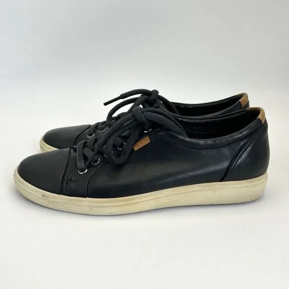 ECCO Soft 7 Comfort Sneakers Womens Sz 7-7.5 Black Leather Low Top Casual City - Picture 1 of 9